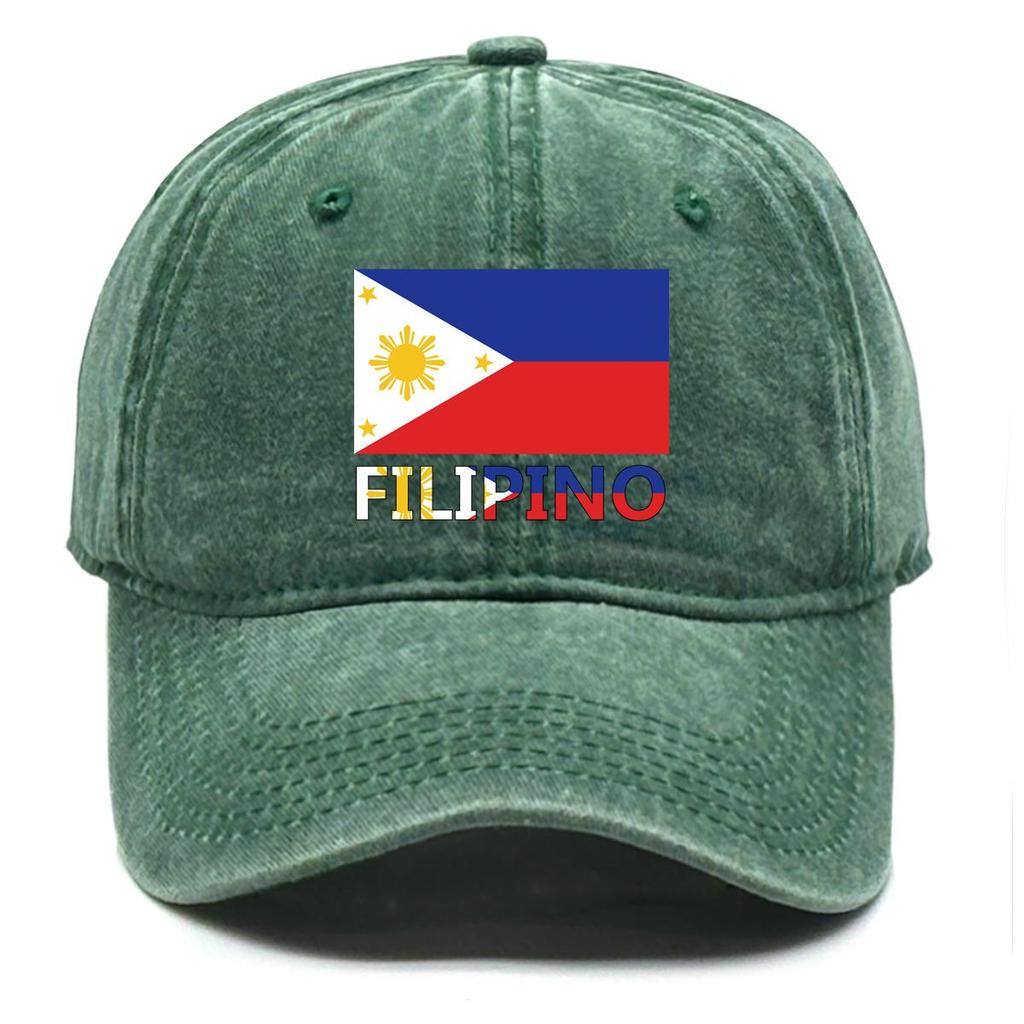 Flag of Filipino Print Adjustable Baseball Hat, Patriotic Flat Cap Trendy Slouchy Sun Visor Raw Brim Snapback Baseball Cap