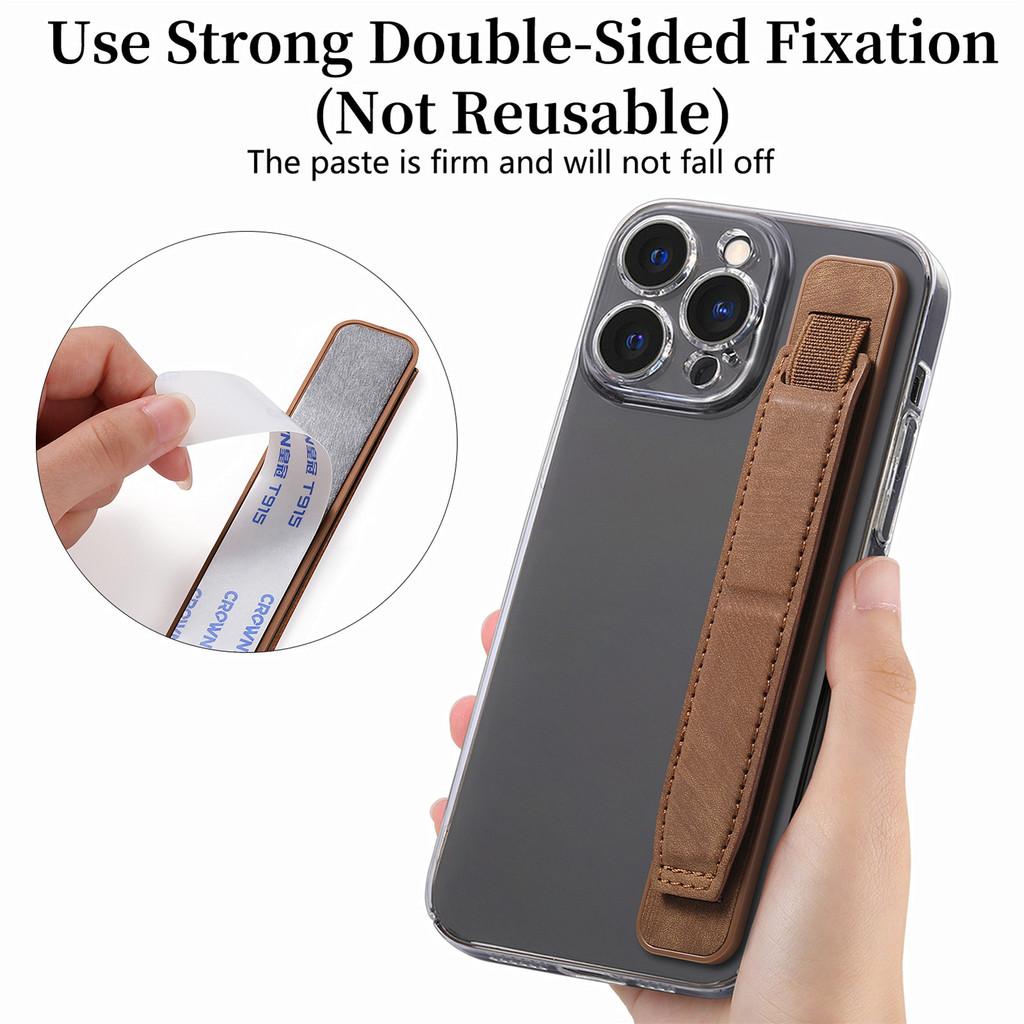 Pu Material Phone Holder With Stretchable Wristband For Home Office