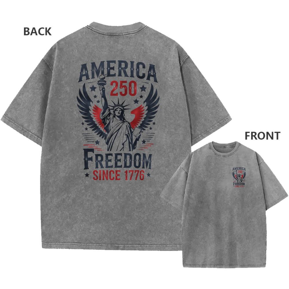 Men s Oversized Acid Wash Vintage Cotton America 250 Freedom Graphic T-Shirt S разноцветный