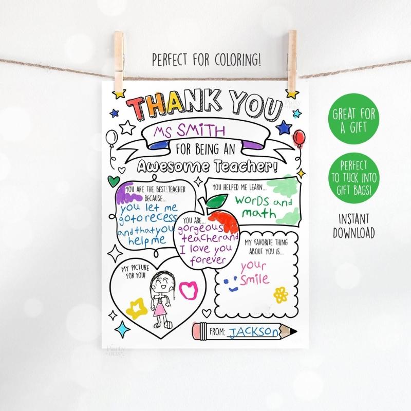 Teacher Thank You Cards Coloring Posters Handmade Teacher Appreciation Card For Student Child Classroom Party Supplies
