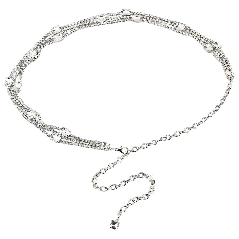 Elegant Multilayer Rhinestones Waist Chain For Women Adjustable Length Metallic Body Jewelry Decorative Accessory 1