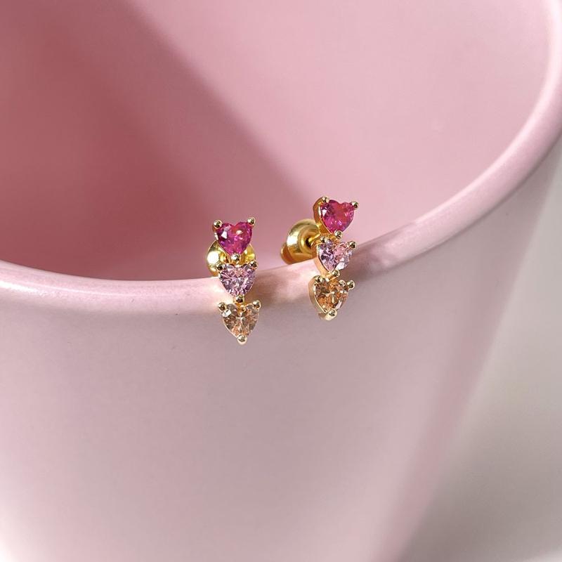 1 Pair of Fashionable Sparkling Colored Zircon Heart Earrings, Women s Personalized Trendy Party Zircon Gifts