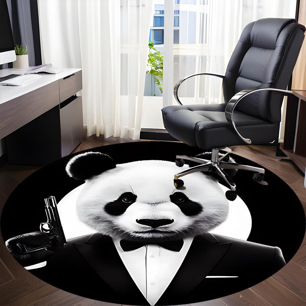 1pc Panda Print Chair Carpet for Office, Round Polyester Mat, Indoor Decor for Office, Easycare Fabric, Washable Non-slip Area Carpet