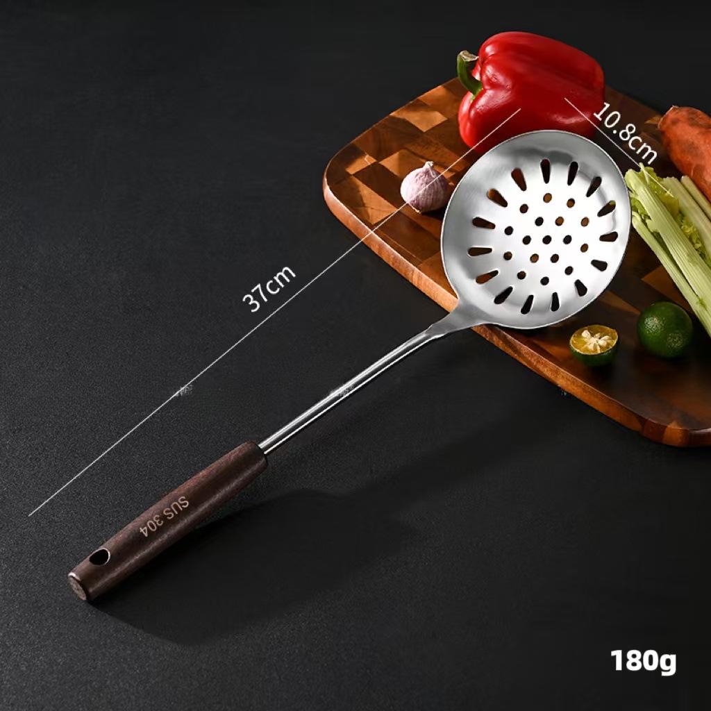 304 Stainless Steel Spatula Ladle Skimmer Set Vintage Wooden Handle High Temp Resistant Kitchen Cooking Utensils