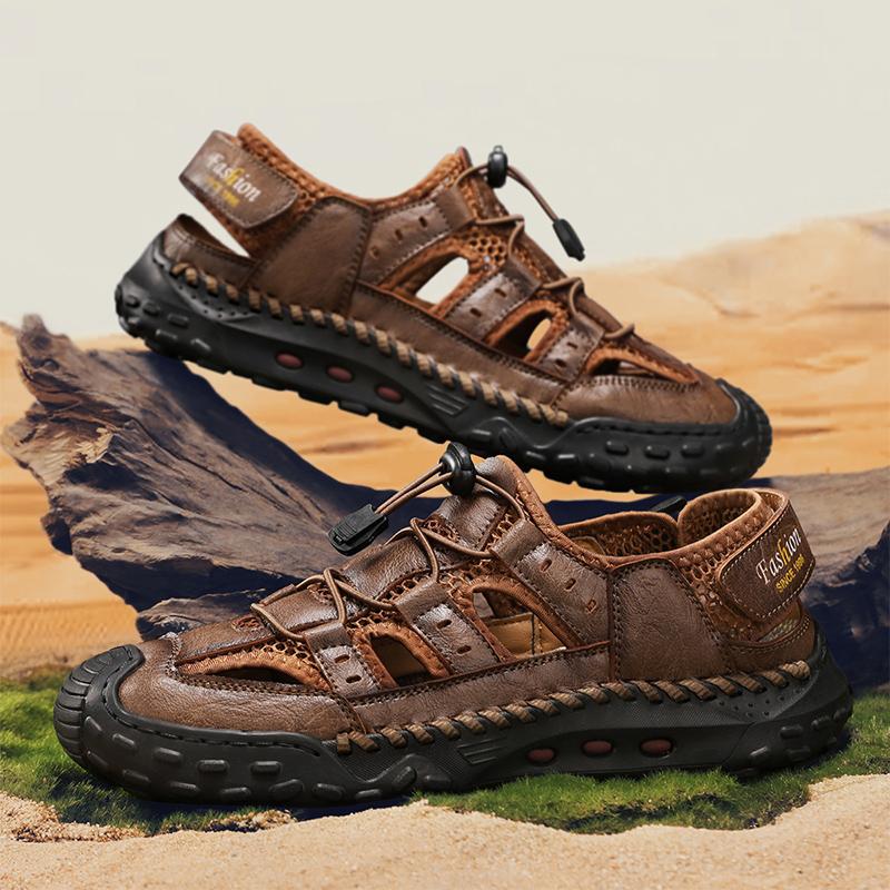 Fashion Anti-collision Toe Mens Soft Sole Summer Flats Sandals New Slippers Breathable Beach Shoes Outdoor Casual Shoe Large Size 38-48