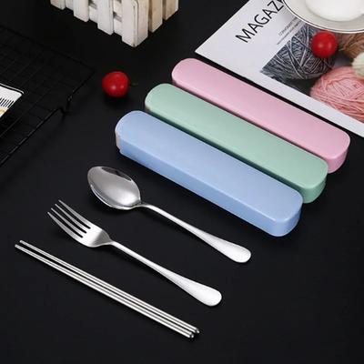 3PCS/Set Tragbares Reisebesteckset Edelstahl Geschirr Mit Box Küchengabel Löffel Abendessen Set Für Kind Schule Besteck
