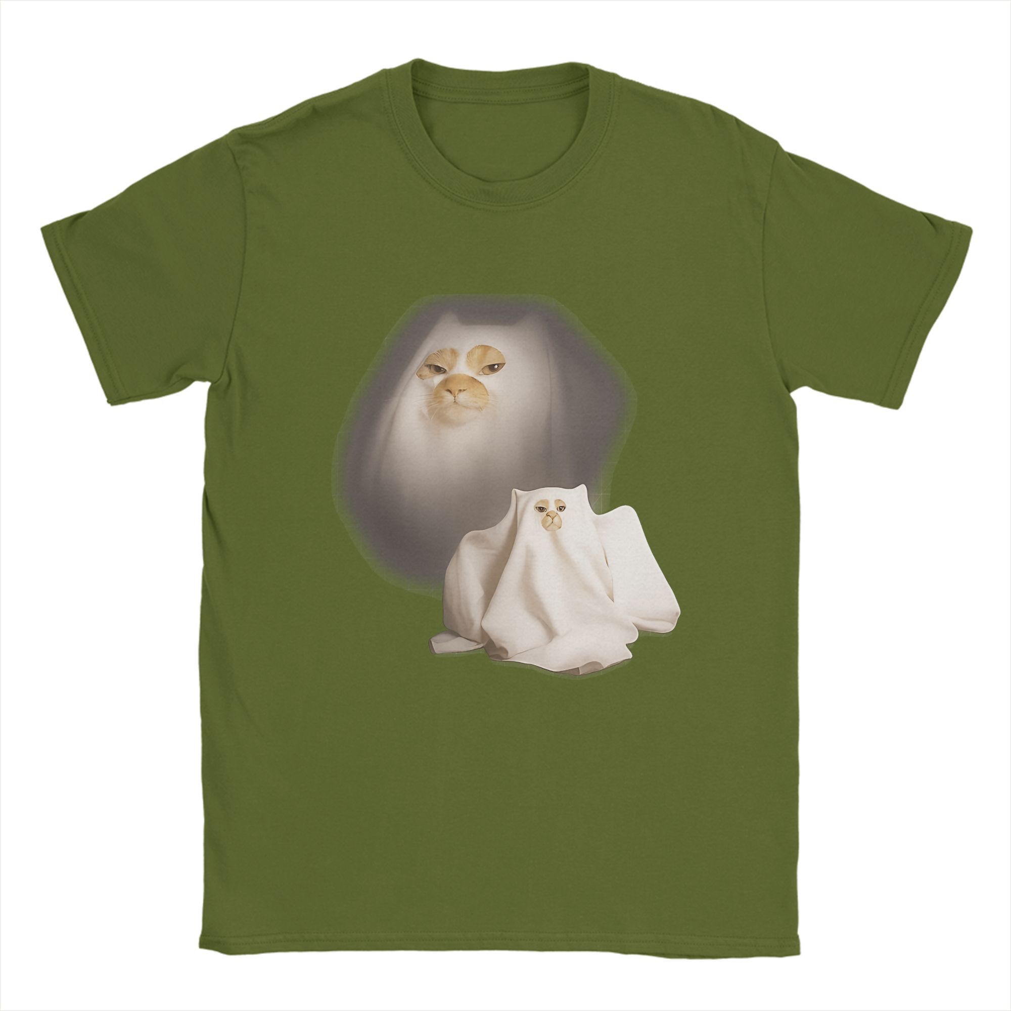 

Ghost Cat Meme Halloween Men T Shirt Funny Tees Short Sleeve Round Neck T-Shirt Pure Cotton Plus Size Tops 3XL