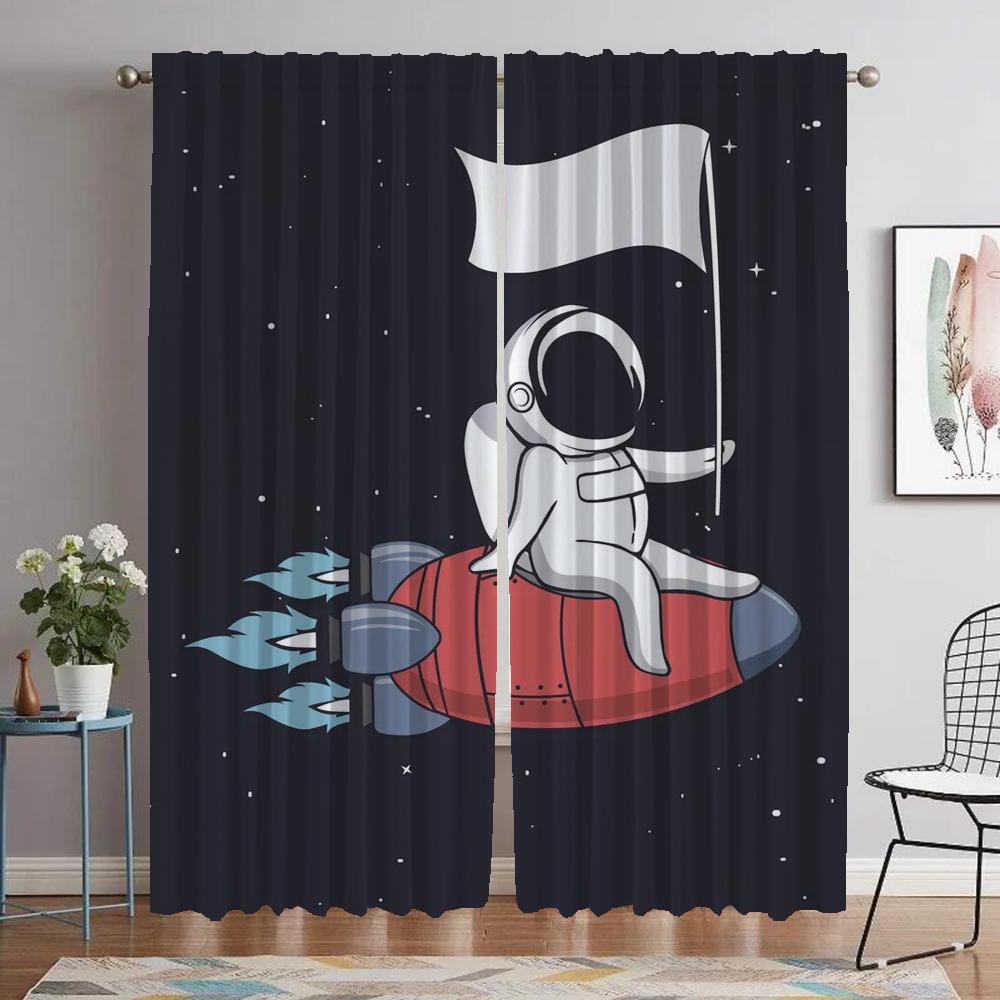 

Kitchen Curtains 2 Pieces Astronaut Printing Living Room Curtain Curtains for Bedroom Partition Halloween Decoration Blackout W50xH70cmx2pcs-CL