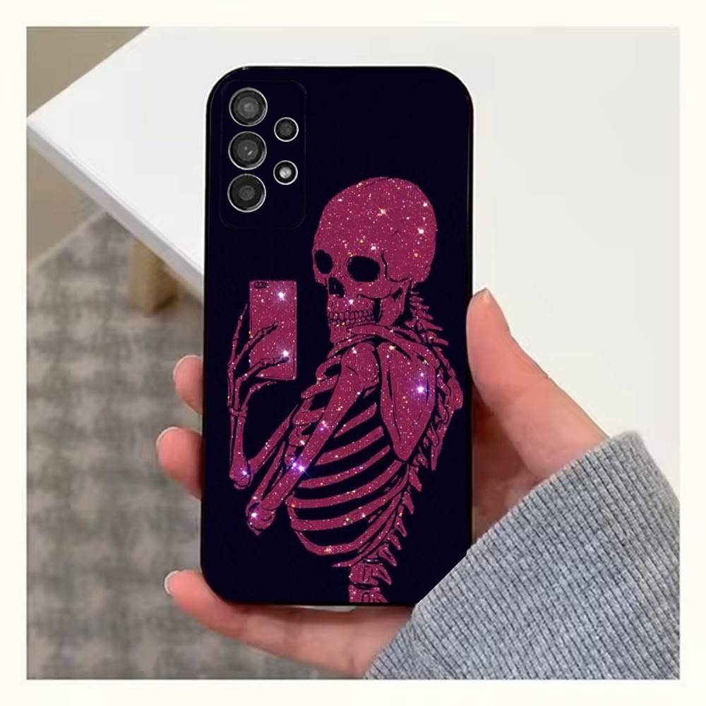 P-Pink Skulls Case For Samsung S22,S25,S24,S23,Ultra,FE,S20,S10,Plus,S21,S9,Lite,Soft Silicone Black