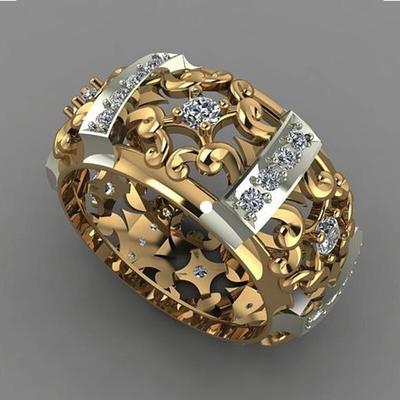 Vintage Carving Classical Figure Flower Men Ring Ancient Gold Color Hollow Zircon Retro Finger Rings for Women Jewelry