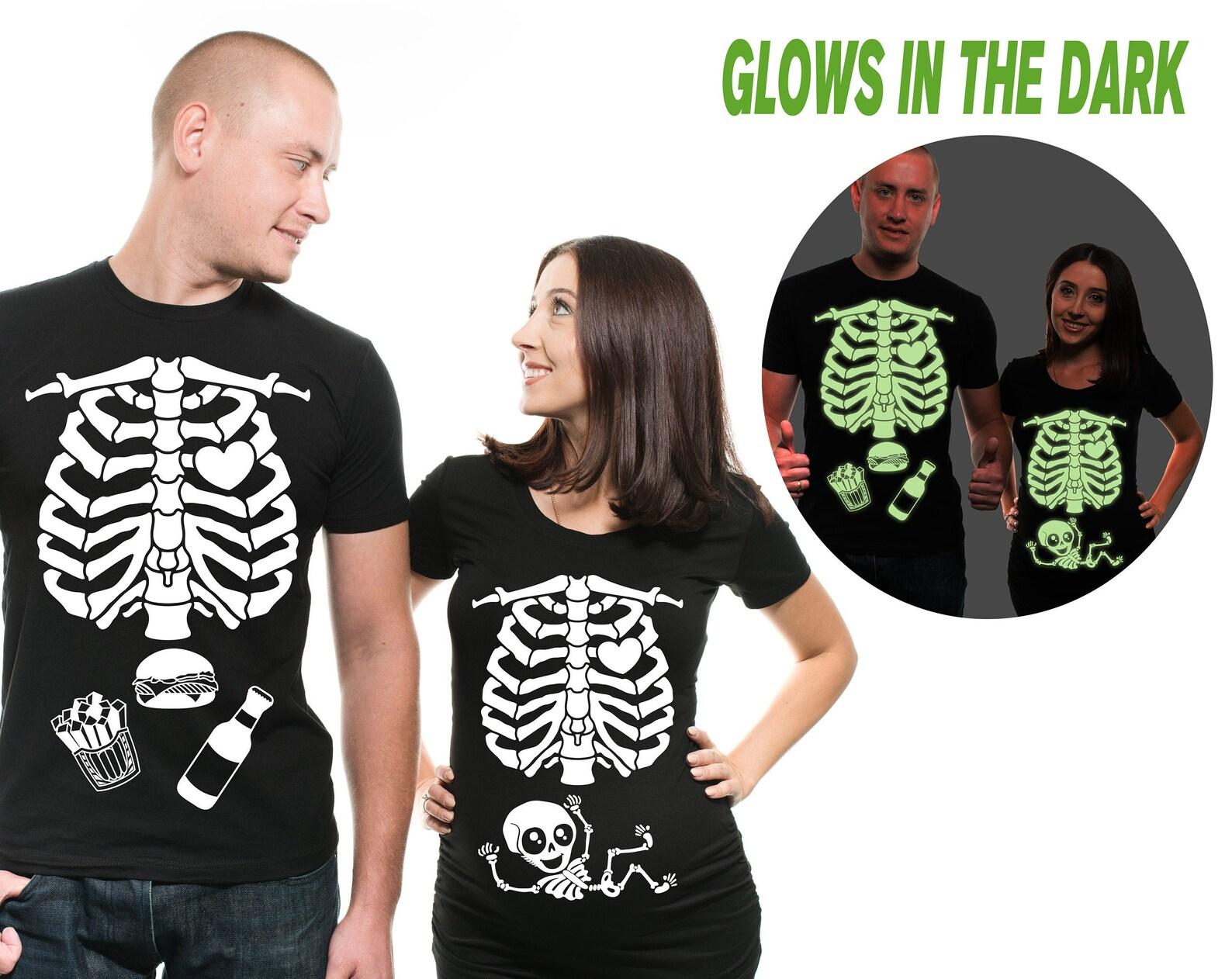 Glow in the Dark Skeleton Maternity T-Shirt: Halloween Couple Costume 3XL