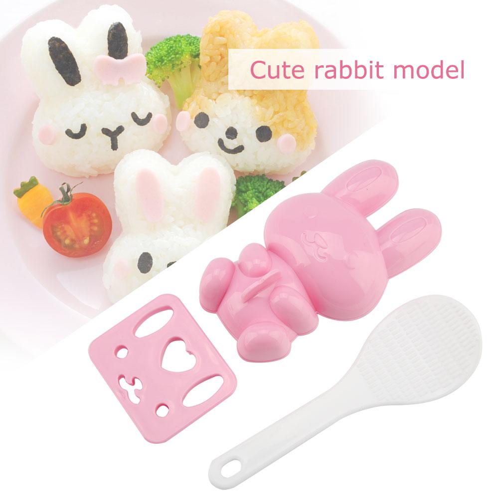 3pcs Food grade PP Cartoon Rabbit Model Sushi Rice Mold DIY Handicraft Onigiri Make Tool(Pink)