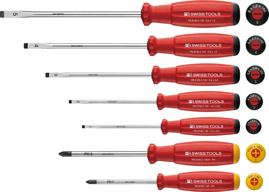 PB Swiss Tools SwissGrip Slisseskrutrekker og Phillips Skrutrekkersett 8251 7-dels