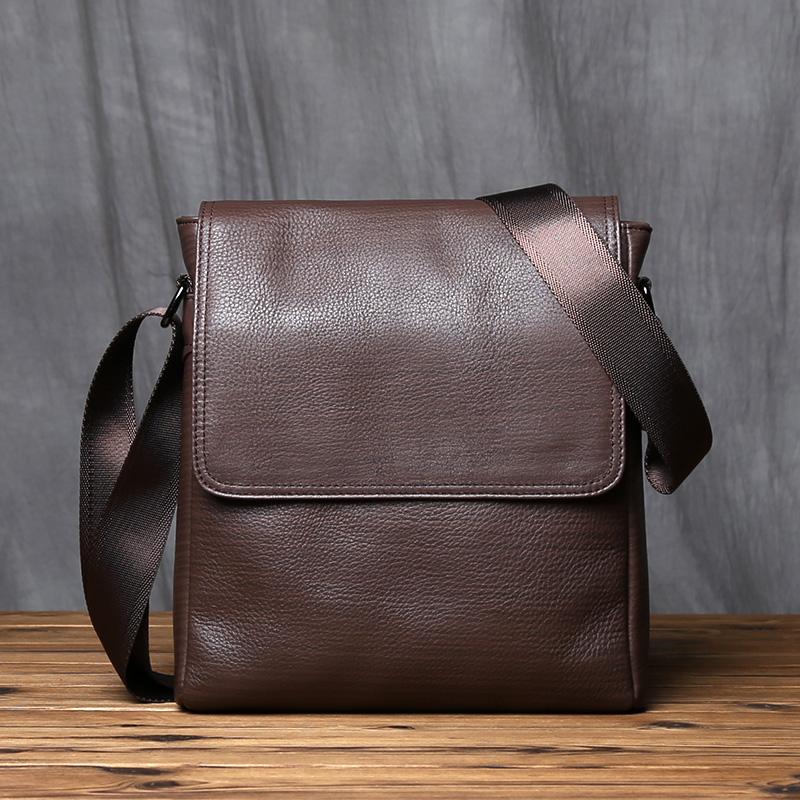 NZPJ Leather Men's Shoulder Bag Natural  Cowhide Vertical Crossbody Bag Casual Large Capacity Flip Zipper Bag For 10 Inch iPad