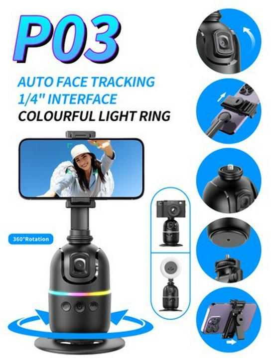 Intelligenter KI-RGB-Licht-Mobil-Gimbal mit Gesichtserkennung und 360°-Panorama-Tracking für Live-Übertragungen und Selfies