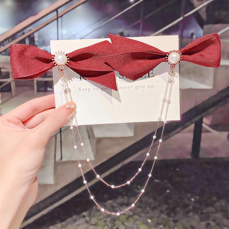 Lystrfac Korean Long Ribbon Bow Hairpin for Women Girls Hairclip Bangs Hairgrips Cute Back Head Top Clip Hair Accessories