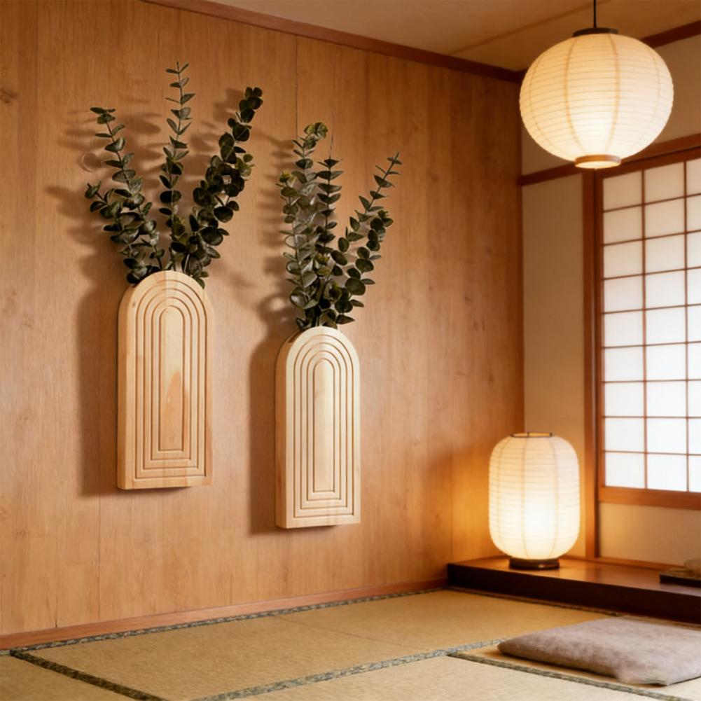 Boho Holz Wandvase Wandmontierte Vase Bogenförmige Dekorative Hängepflanzer für Wohnzimmer Schlafzimmer Heimwanddekoration