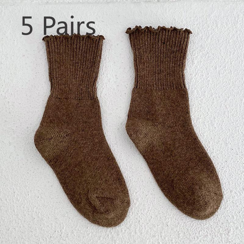 

5 пар женских осенне-зимних однотонных кружевных чулок из плотной теплой шерсти 5 Pairs кофейный
