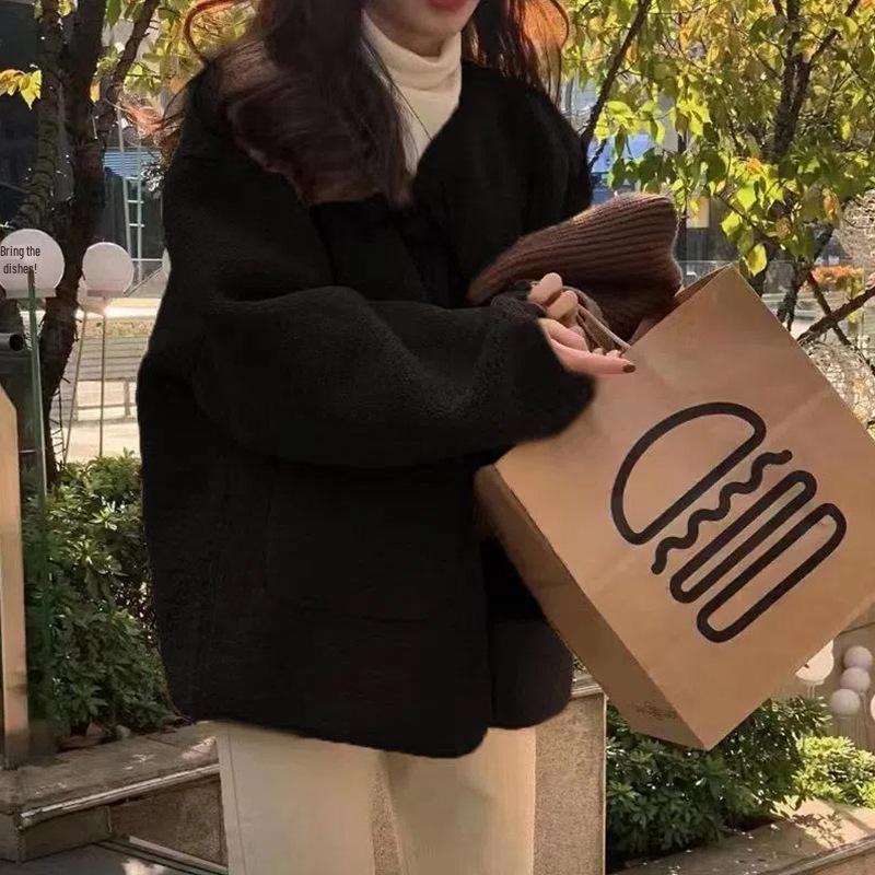 Women's Plus Size Retro Loose Street Jacket - Lambswool Feel, Cozy Autumn/Winter Coat, American Lazy Style