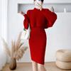 French style western-style sweater two-piece set thickened autumn and winter base dress fashionable knitted suspender dress