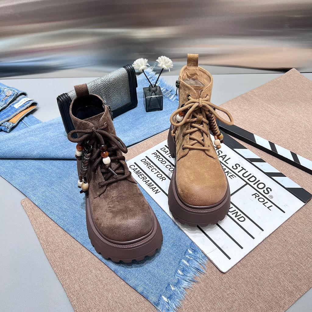 Retro beaded breathable lightweight thick-soled heightening Martin boots women's 2025 new autumn versatile casual short boots