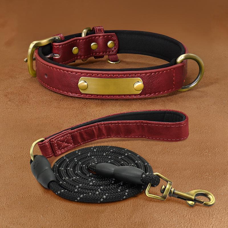 Laser-Engraved Leather Dog Collar with ID Tag for Small & Medium Dogs - Anti-Lost Pet Neck Band