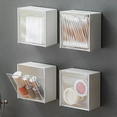 Semplici Piccole Scatole Portaoggetti da Parete Domestiche Organizzatore Antipolvere per Cotton Fioc Trucco Adesivo Portagioie Accessori