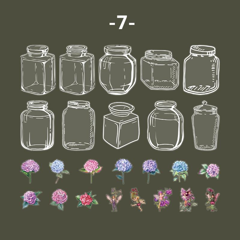 PET Sticker Transparent Plant Flower Botttle Handbook Retro Floral Decoration Stickers DIY Scrapbook Collage Photo Frame