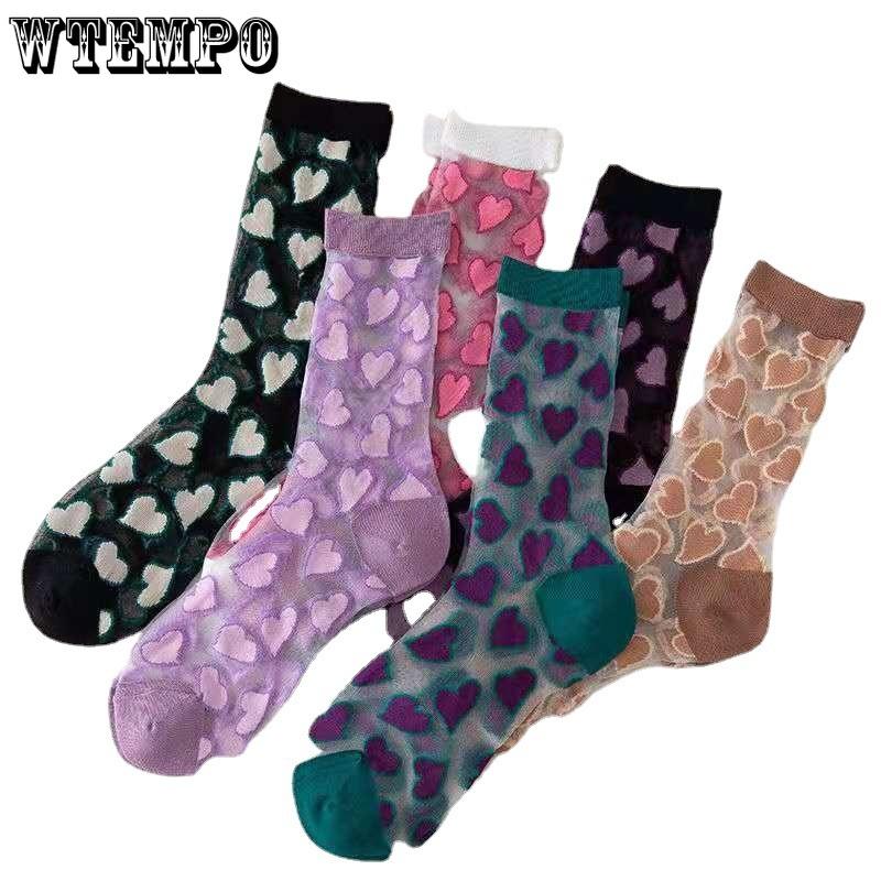 

6 шт. хрустальные длинные носки женские весна лето любовь прозрачные стеклянные шелковые японские милые тонкие чулки до середины икры 6pcs