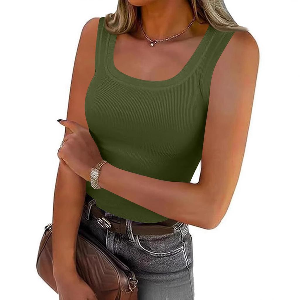 Tank Tops For Women Sleeveless Ribbed Tops Cute Casual Fitted Basic Cami Shirts