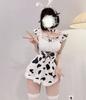 Lady Lazy Sexy Dairy Cow Maid Cosplay Costume, Perfect for Photoshoots, Mini Dress, White and Black Cow Print, Includes Knee-High Socks