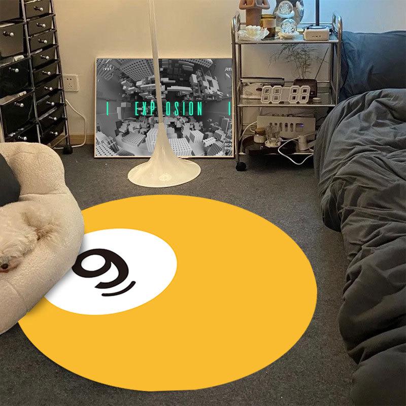 Black and White Minimalist Boys' Bedroom Non-Slip Billiards Floor Mat, 8-Ball Carpet for Home, Living Room, or Bedside Rug