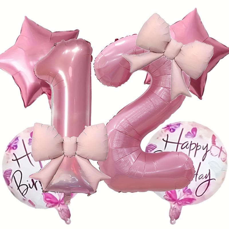 6pcs Happy Birthday Bow Tie Foil Balloons 32inch Pink Number 1-9 Balloons for Kids Girls Birthday Anniversary Party Decora Gift