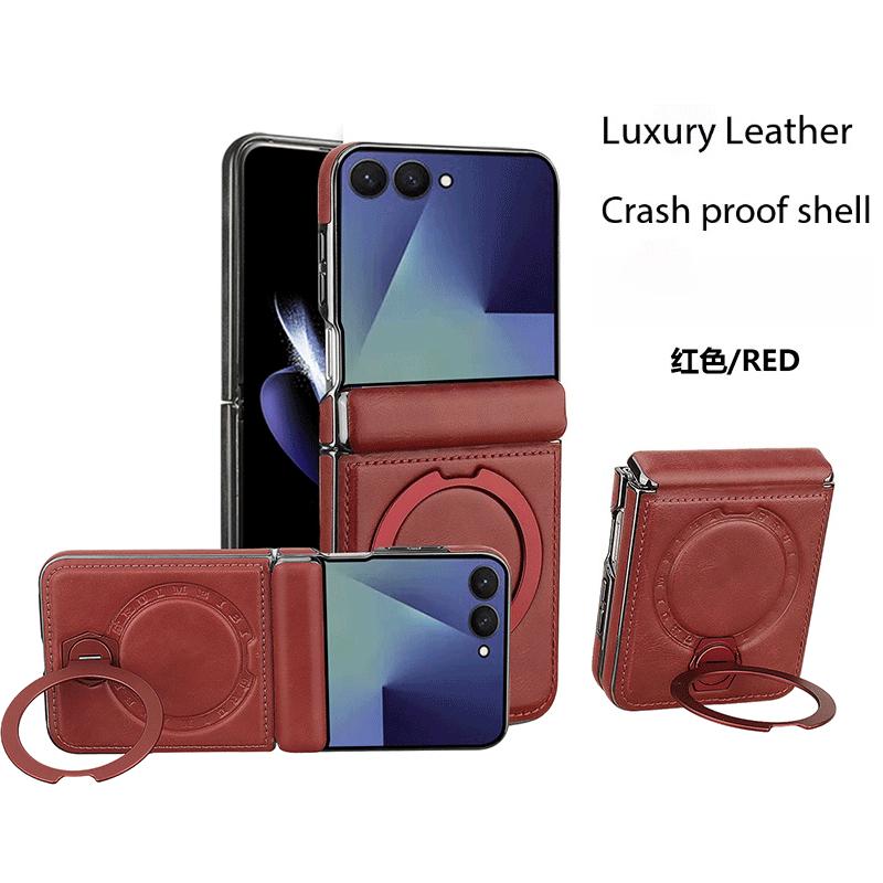 Luksusowe etui skórzane z magnetyczną podstawką obracaną o 360° dla Samsung Z Flip 8 7 FE 6 5 Odporne na wstrząsy Osłona chroniąca zawiasy Kompatybilne z Magsafe