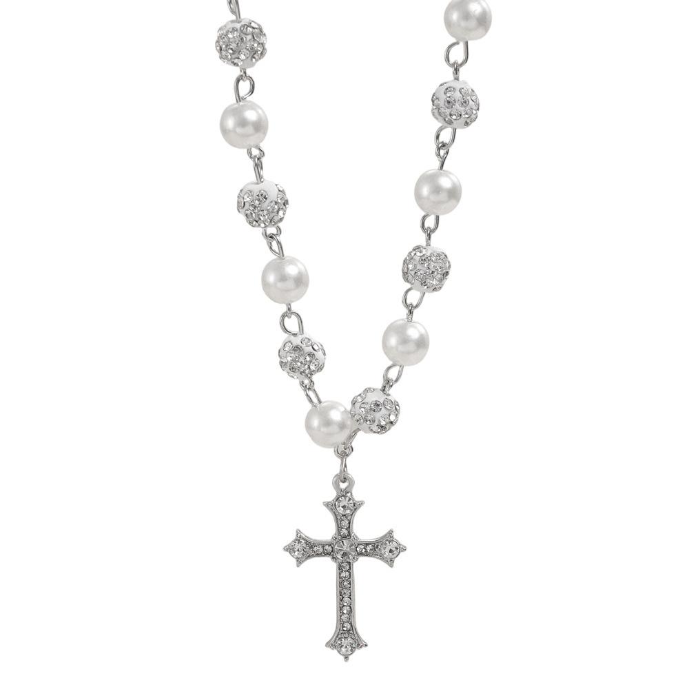 Full Diamond Cross Pearl Necklace ISN Style Hip Hop Niche Personality Punk Summer New Accessories
