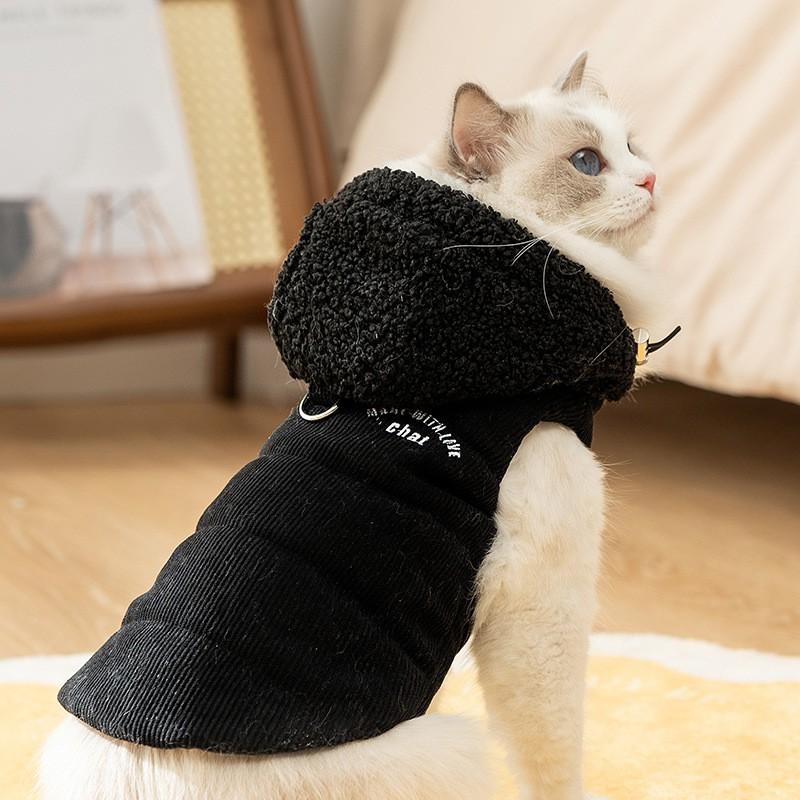 Pet Cat Hooded Quilted Vest Winter Warm Coat Thick Windproof Cotton Puffer Small To Large Cats