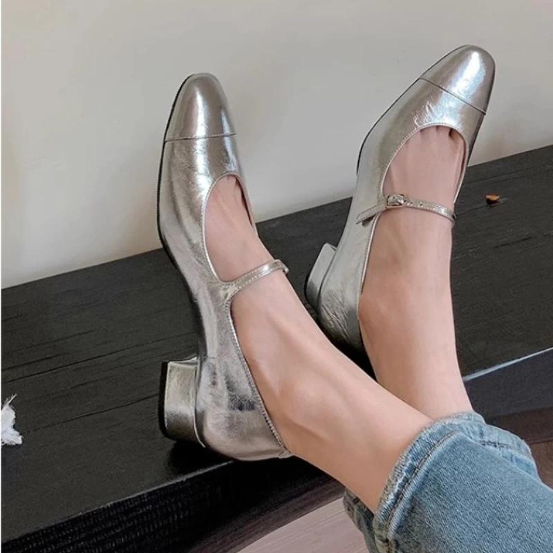 Fashion Women's Shoe 2024 High Quality Solid Color Square Toe Shallow Mouth Medium Heel Women's Shoes Fashion Slip-On Women's High Heels