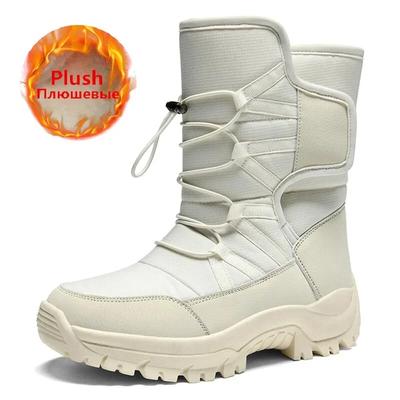 Neue Winter Damenstiefel Warme Plüsch Mid-Calf Damen Schneestiefel Schnürstiefel Outdoor Wasserdicht Wanderstiefel Femme Größe 42