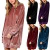 Women's Hooded Long Sleeve Loose Fit Color Dress for Casual Everyday Wear