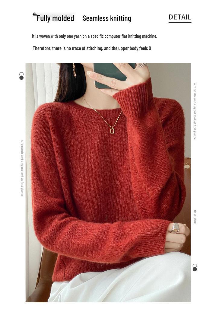Korean Tencel Wool Knit Women's Round Neck Sweater - Autumn/Winter Fashion