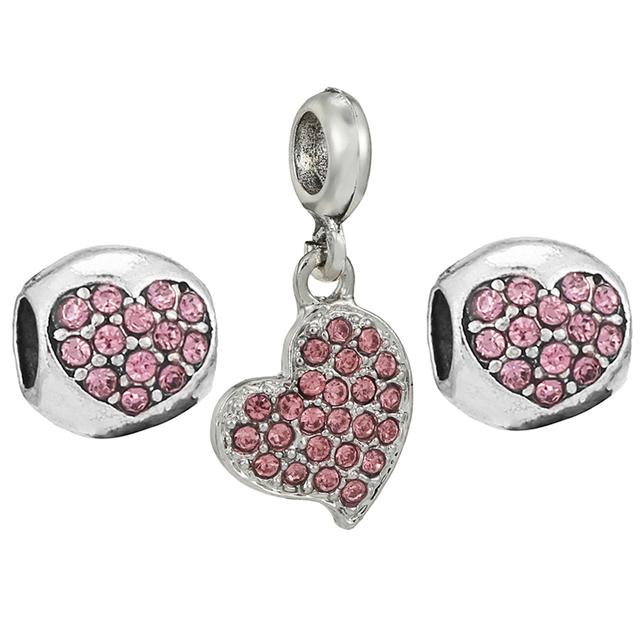3pcs /Lot Pink Love Heart Beads Enamel Mom Pendant Fit Diy Brand Charm Bracelets Necklaces For Women Mother Jewelry Making