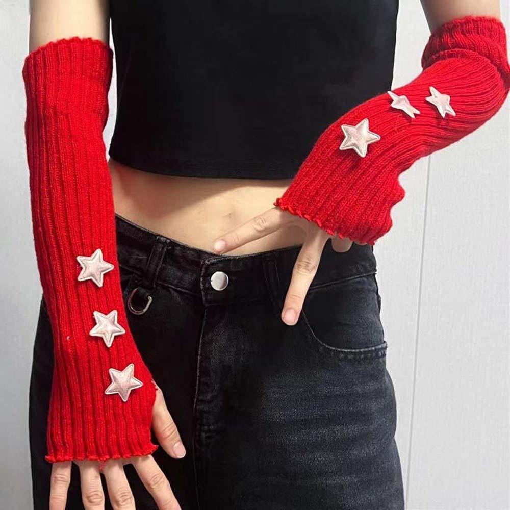 Lange Stulpen Schützende Elastische Gestrickte Fingerlose Ärmel Lange Gothic Y2K Stern Armstulpen Cool Atmungsaktiv Wärmer Lange Stulpen Mädchen