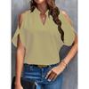 2026 Summer New V-neck Elegant Short-sleeve Fashionable Off-shoulder Women's Solid Color Top