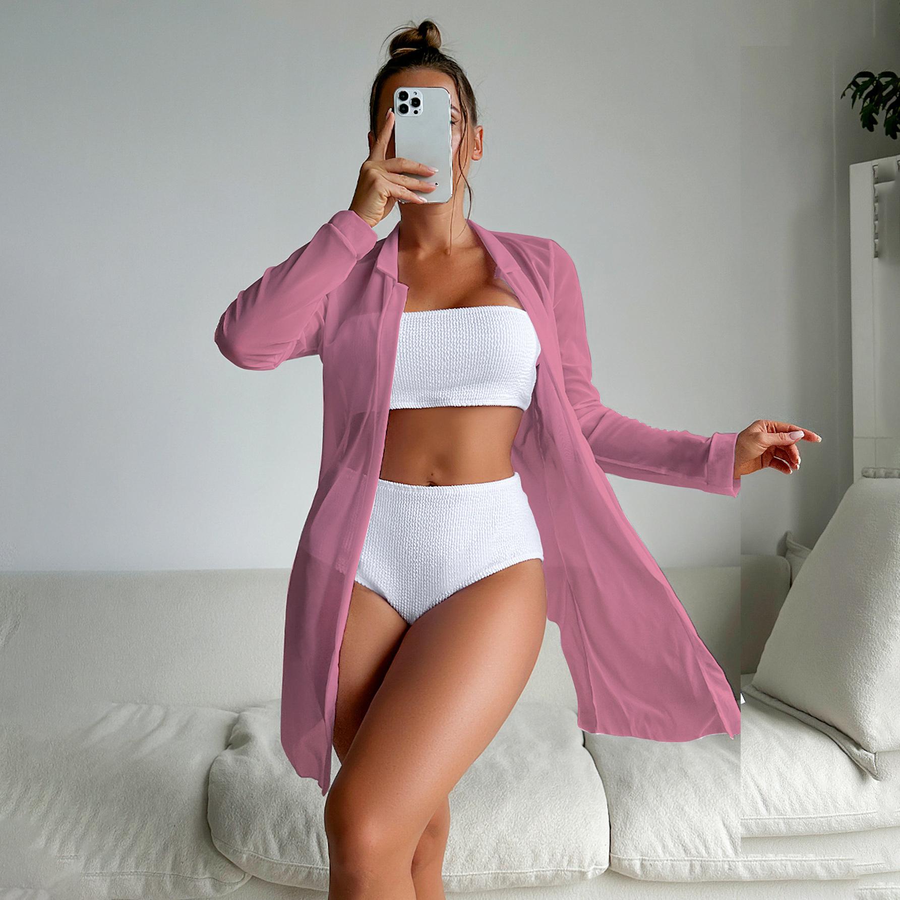 

Купальник женский, разделенный комплект из трех предметов, высокая талия, длинный рукав, верхняя рубашка, бикини с кулиской и принтом XL фиолетовый