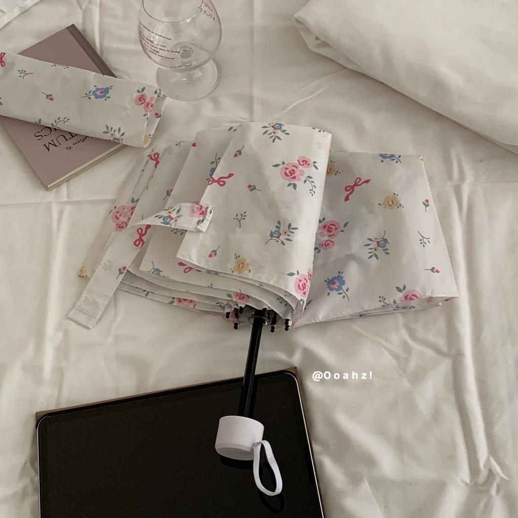 "Springtime" Korean Ins Fairy-Style Bowknot Rose Flower Umbrella, White, Suitable for Photography, Straight Long-Handled Umbrella