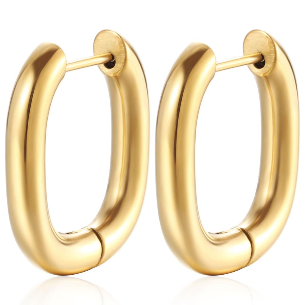 Wind Premium Black Gold Plated 18K Gold Stainless Steel Ear Buckle Geometric Round Titanium Steel Earrings
