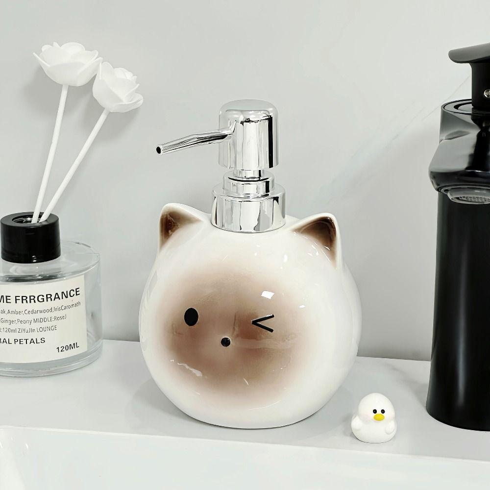 Cute Cat Shape Ceramic Lotion Bottle Empty Hand Sanitizer Container Hand Soap Dispenser  Bathroom