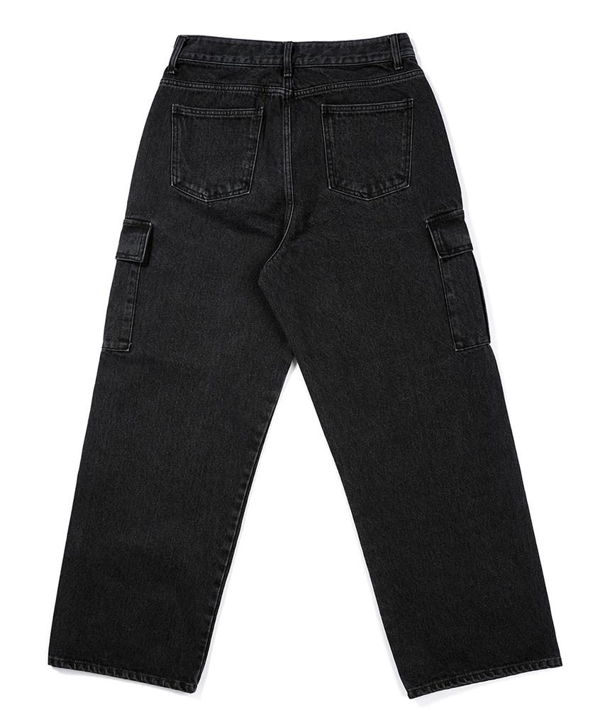 GAKKAI UNIONS Wide Denim Cargo Pants Black