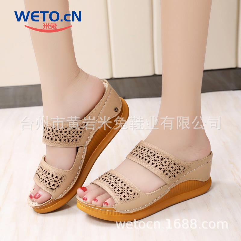 

Fashion slope heel high heel waterproof table sandals women s outdoor wear breathable hollow thick-soled fish mouth shoes 35