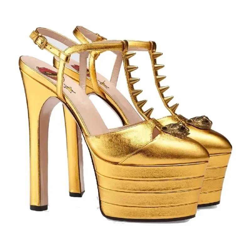 Fashion Brand Sexy Rivet 16cm High Heel Sandals Platform Party Wedding Ball T-stage Women Shoes High Quality Large 43summer Female Shoes